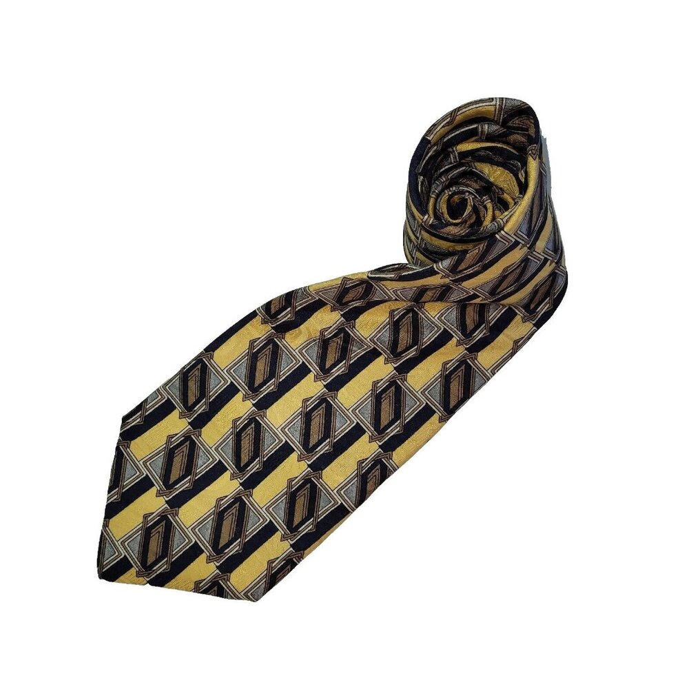 XMI Tie Mens Necktie‎ Yellow Print Silk Handmade Office Preppy